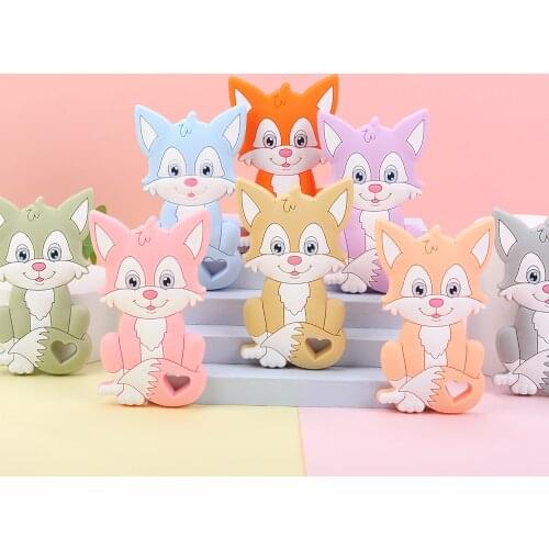 Sunrony 1Pc Fox Silicone Teether Baby Teeth Care Molar Teething Ring Animal Beads Toys Food Grade BPA Free