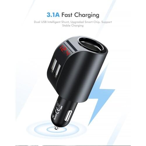 3.1A Dual USB Port Car Charger with Digital Display and Cigarette Lighter Socket Charger