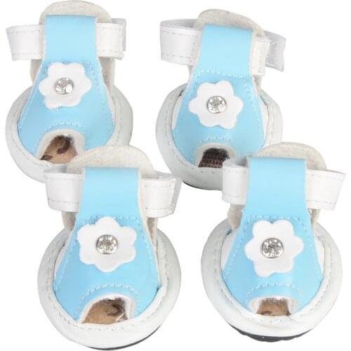 4pcs/Set Pet Dog PU Cute Flower Diamond Candy Color Shoes Sandals Anti Slip Cool Summer Shoes For Small Dogs PS718