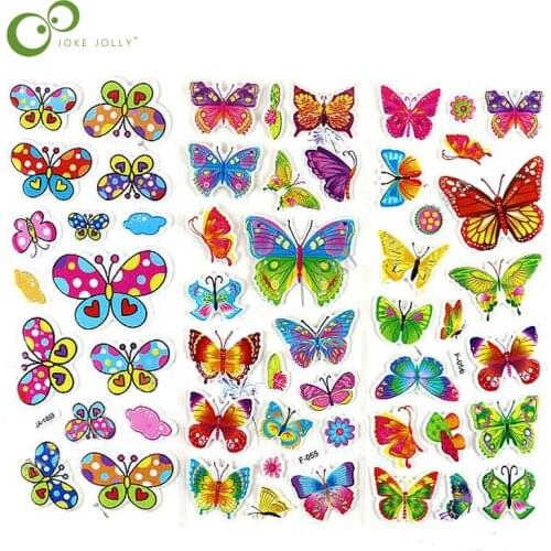 5 Sheets Animal Stickers Butterfly 3d Sticker For Scrapbooking DIY Cartoon Children Stickers Toys PVC Diary Sticker GYH