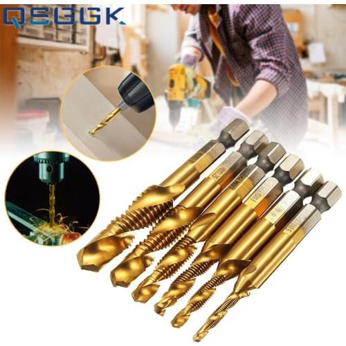 6PCS/Set Tap Drill Bit HSS Titanium Plating Multifunction Tools Drilling/Tapping/Chamfering M3 M4 M5 M6 M8 M10 Metric Hex Shank
