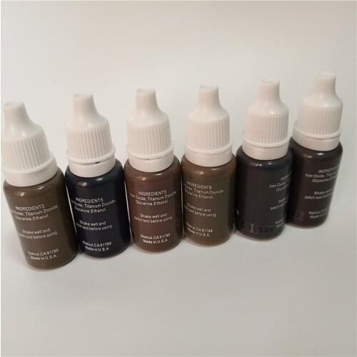 6Pcs Tattoo Ink Eyeliner Eyebrow Makeup Semi-permanent Micropigment Painting Dark Lgiht Brown Color