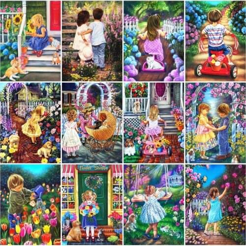 AZQSD Diamond Painting Girl Garden Full Square Handicraft Diamond Embroidery Portrait Mosaic Picture Rhinestone Home Decoration