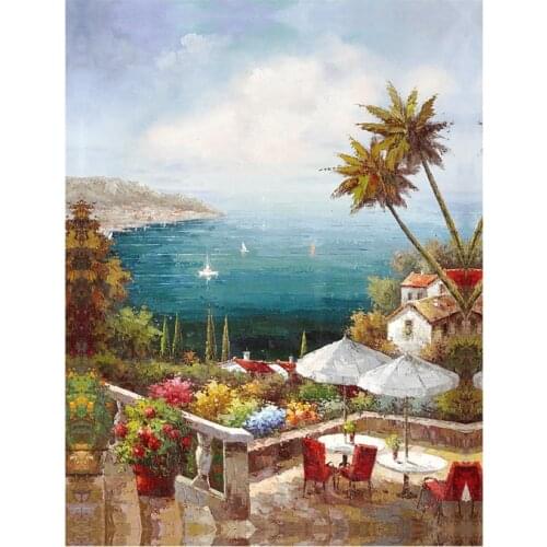 Free shipping Mediterranean sun umbrella coco seascape oil painting canvas printings on canvas wall art decoration picture