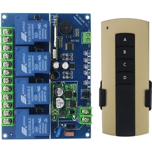12V 24V 36V 48V 4CH 30A long distance RF Wireless Remote Control Switch 4 keys wall mounted wireless remote control Door control