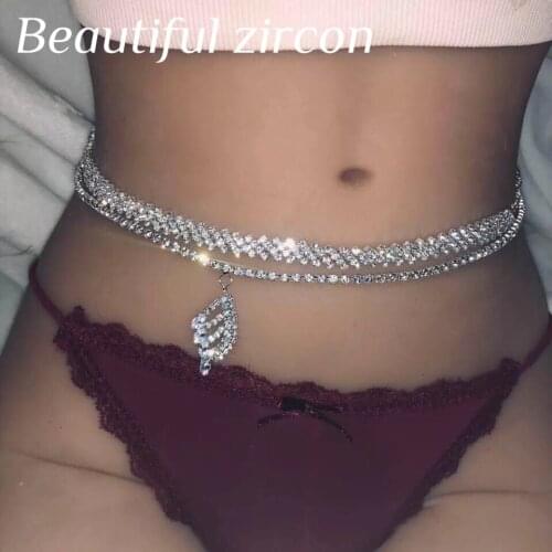 Shining Rhinestone womens waist chain beach jewelry sexy luxury crystal navel waist chain fashion body jewelry party accessorie