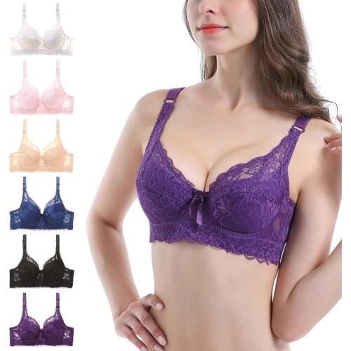 Ladies Push Up Bra Full Lace Underwired Breathable Deep-V B C Cup Adjustable Gathering Charming Brassiere