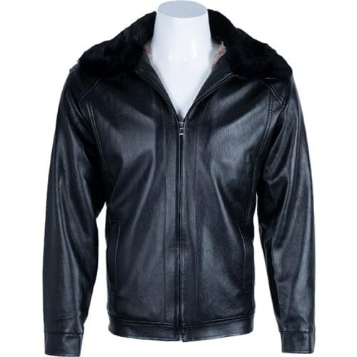 ChangNiu Fashion PU Leather Jackets Men Autumn Winter Warm Motocycle Style Outwear Faux Fur Inside Mid-aged Men Leather Jackets