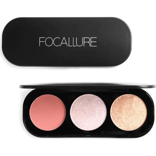 FOCALLURE New Hot 3 Colors Blush&Highlighter Palette Face Matte Highlighter Powder Illuminated Blush Powder