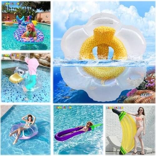 Giant inflatable flower printing buoy banana cushion swimming ring inflatable bed for adults and pool parties