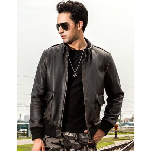 YR!Free shipping.Wholesales.US classic casual A2 genuine leather jacket.vintage flight bomber leather coat.plus size clothes