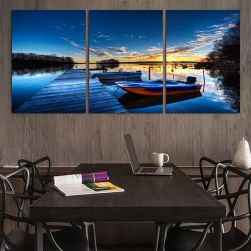 Blue sky and sea water seaview modern wall painting 3 panels wall art sailing boat wall pictures cuadros decoracion