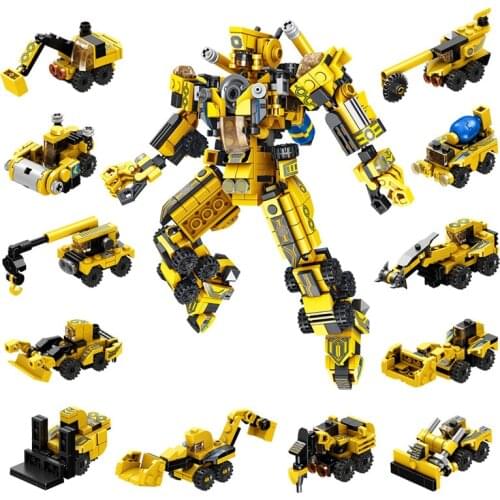 City Engineering 12in1 Mechanical Transformation Robot Building Blocks Bricks Creative Assembling Educational Figure Gift Toys