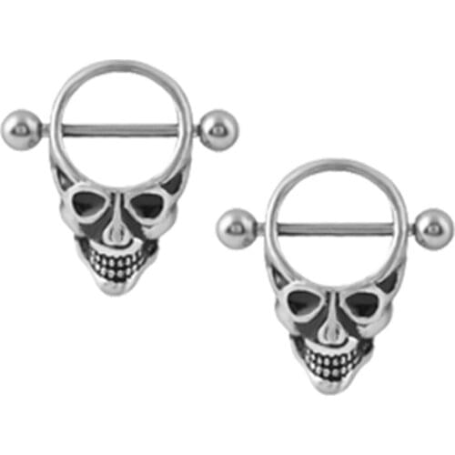 2 Piece Pair Halloween Stainless Steel Skull Head Nipple Bar Ring Shield Barbell Punk Piercing Jewelry
