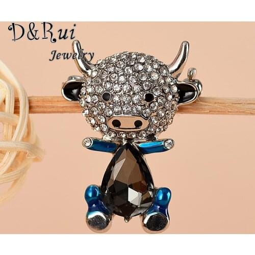 Enamel Cow Cattle Brooches Pins Lovely Crystal Animal OX Brooch with Rhinestones Jewelry for Women Coat Badge Clothes 2021 Gifts