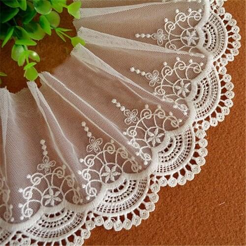 Black/Off-white Beautiful Cotton Mesh Lace Fabric Embroidered Lace Trim Width 12cm 5Yds/lot