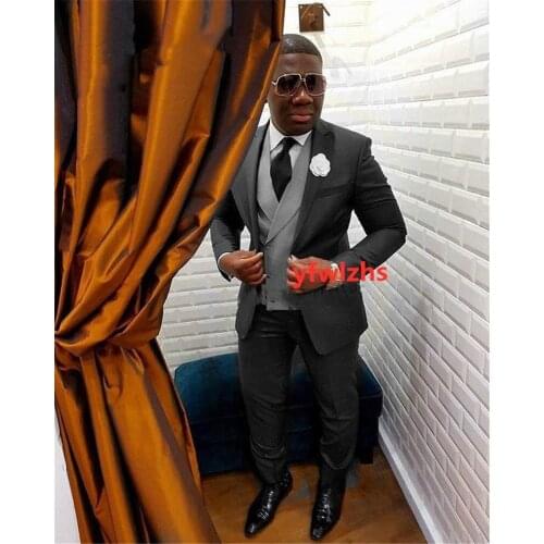 Handsome One Button Groomsmen Peak Lapel Groom Tuxedos Wedding Dress Men Suits Blazer Prom Dinner (Jacket+Pants+Tie+Vest) A190