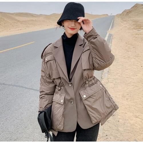 Autumn Winter 2020 Female Jacket Korean New Suit Stitching Fake Two-Piece Short Thick Warm Loose Casual Oversized Women Coat A87