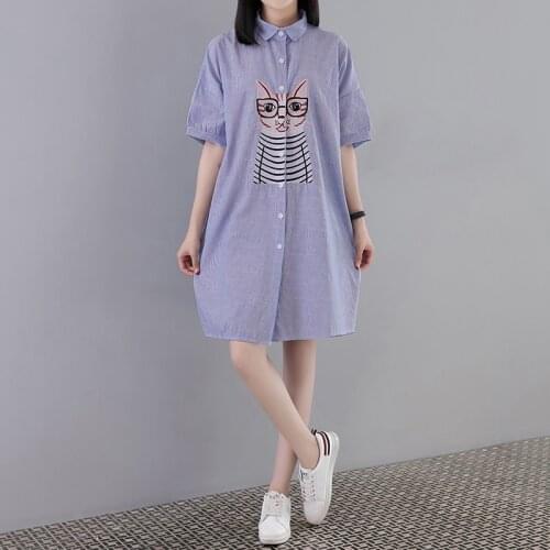 Summer Clothes For Women Plus Size New Womens Shirt Summer MM Age Stripe Shirts Fat Sister Cover Belly Loose Sweet Lovely Dress