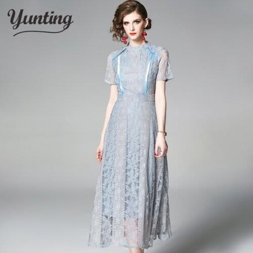 2020 Summer Women Short Sleeve Lace Dress Size S-2XL Dress Elegant Lady Long Party Dressess Vestidos