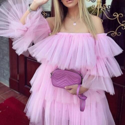 Tiered Tulle Dress 2020 Cute Short Prom Gown Girls Cocktail Party Dresses with Detachable Sleeves Ballgown Women Wear Clothes