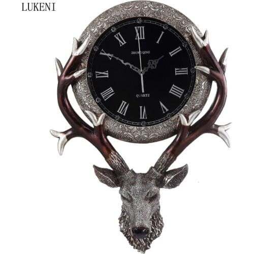 American Retro Personality Creative Deer Head Wall Clock Guest Mute Nordic Fashion Luxury Decoration Ornaments Modern Big Clock