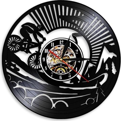Mountain Bike Themed Wall Clock Racing Bicycle Vinyl Record Wall Clock Modern Design With Illuminated LED Night Light Gift