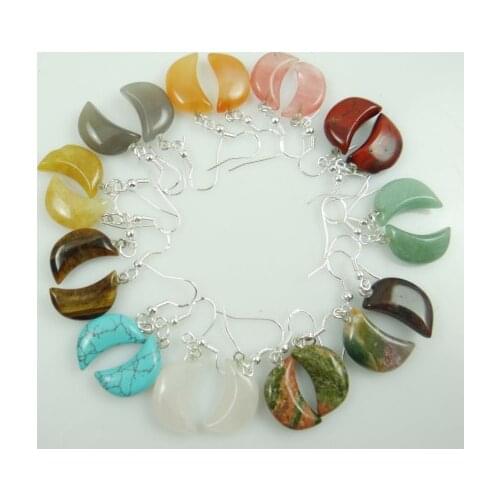Natural stone Turquoises Quartz Crystal moon earring pendant for diy Jewelry making earring Accessories