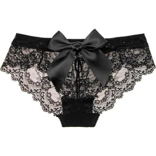 New lace bowtie sexy full lace big bowtie panties translucent ladies low waist briefs