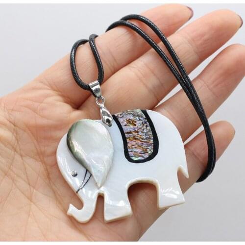 Natural Shell Necklace With Elephant-Shaped Pendant Leather Cord 2MM Charms For Elegant Women Love Romantic Gift