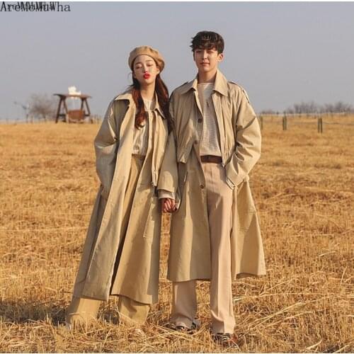 AreMoMuWha Couple In The Long Windbreaker 2019 Korean Version of The Handsome Over-the-knee Jacket Casual Trend Mens CoatQX1350
