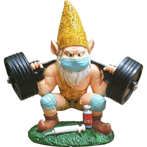 Weightlifting Gnome Garden Figurine Funny Lifting Barbell Gnome Statue Dwarf Ornament