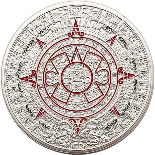 Maya Aztec Silver Plated Coin Indian Mayan Long-Count Calendar Challenge Coin Maya Civilization Silver Religion Art Coins