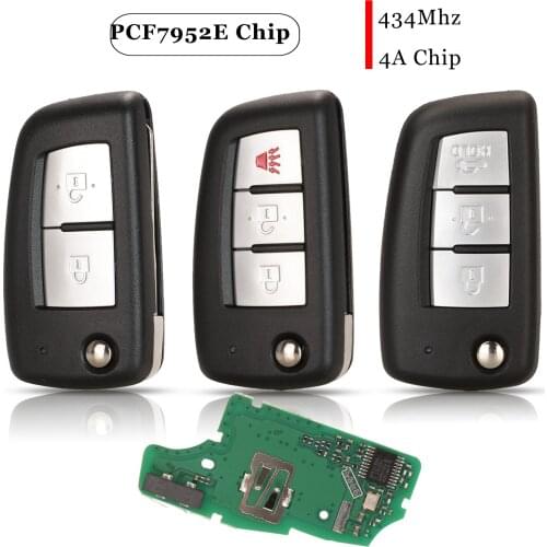 Jingyuqin 2/3 Buttons 433MHz 4A PCF7952M Remote Key For Nissan Qashqai J11 Pulsar C13 Juke F15 X-Trail T32 Micra CWTWB1G767