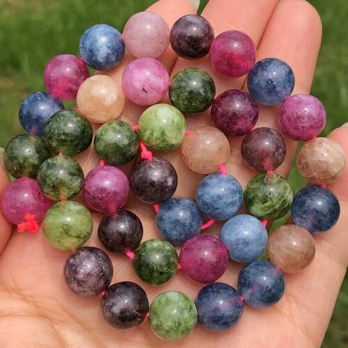 Natural Stone Colorful Tourmaline Crystal Beads Round Loose Spacer Beads For Jewelry Making 4/6/8/10mm DIY Bracelet Necklace 15"