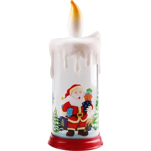 Christmas Decoration Candlelight Warm White Flameless Candles with Snowman Santa Claus Pattern Battery Operated Xmas Night Light