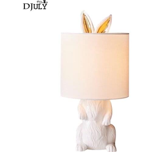 Nordic Masked white rabbit resin fabric table lamp for kids bedroom living room modern home deco study desk lamps baby bed light