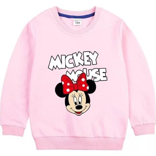 Disney Minnie Girls Hooded Sweatshirts Spring Autumn 100% Cotton Pullover Childrens Clothes Girl Sweater Kids Tops Clothing
