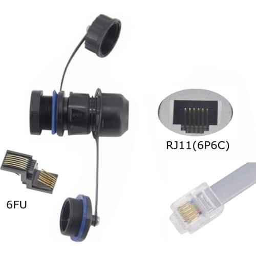 Telephone Line Cable Waterproof RJ11Connector RJ 11 M20 6P6C Adapter Straight-through Head Phone Crystal Plug Extender W/ 2 LID