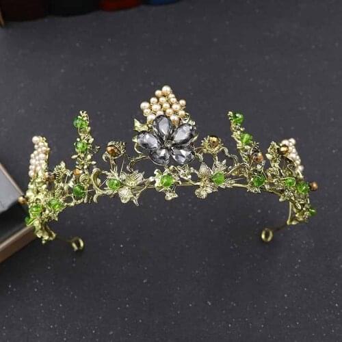 Baroque Vintage Gold Crystal Pearl Flowers Beads Bridal Tiaras Crown Rhinestone Pageant Diadem Headband Wedding Hair Accessories