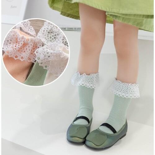 Spring summer toddler Girls long Socks Princess cute Hollow big lace Breathable socks for kids children cotton infant socks