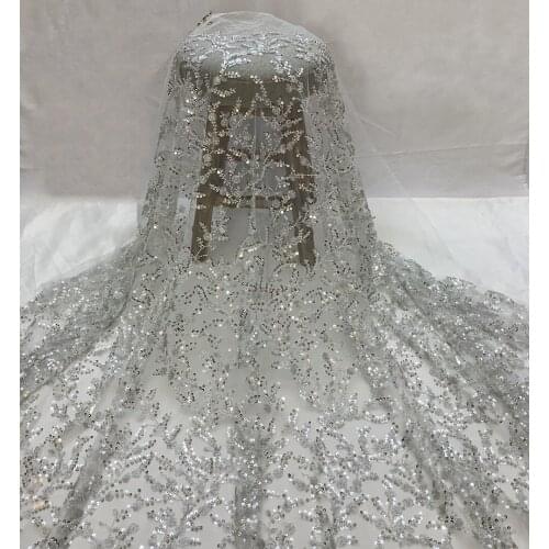 High Quality French Mesh Lace Fabric Tulle Embroidery Sequins Beads Tube Craft Sewing DIY Wedding Dress Bridal Gown 5 Yards