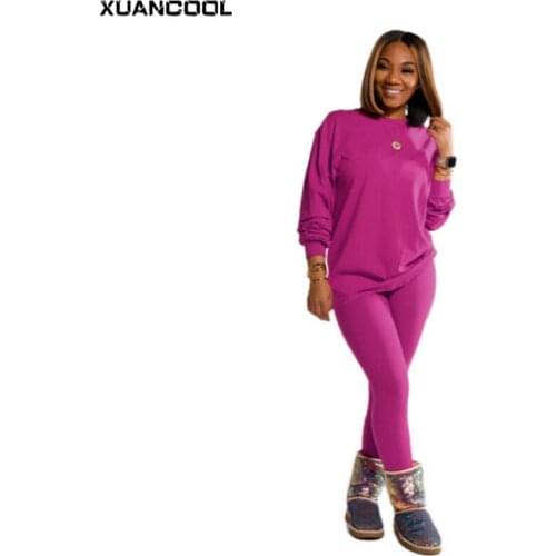 XUANCOOL Autumn Fashion Classic Solid Women Set Two Piece Set Sportswear Long Pants Outfits Tracksuit Matching Set 15 Colors