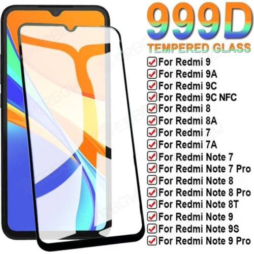 999D Safety Protection Glass For Xiaomi Redmi Note 7 8 9 Pro 8T 9S Tempered Screen Protector Redmi 9C NFC 9T 9AT 9A 8A 7A Glass