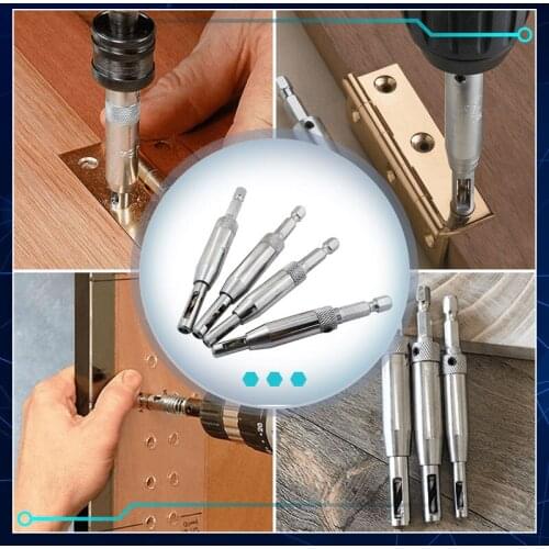 Zezzo® Self Centering Drill Bits HSS Hinge Center Hexagon Drill Bits Door Cabinet Woodworking Positioning Hole Puncher Tool