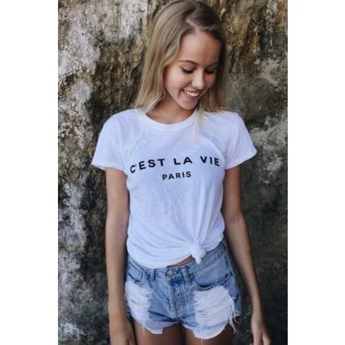 Women Sexy Black and White T Shirt Summer Style Casual Tees Clothing Plus Size C'EST LA VIE PARIS Letter Print TOP