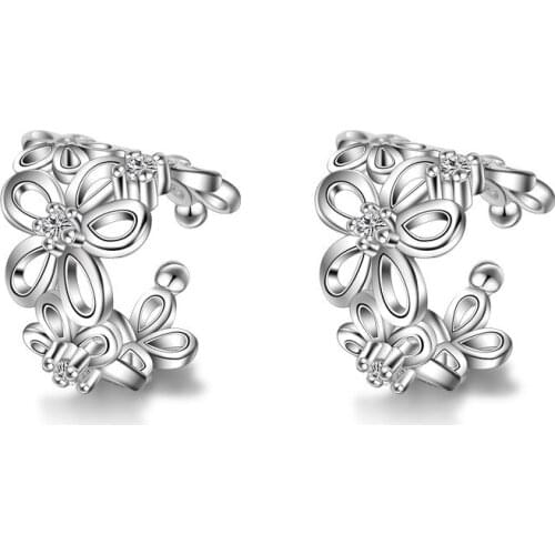 925 Sterling Silver Earrings Rose Flower Ear clip Earrings For Women oorbellen brincos pendientes