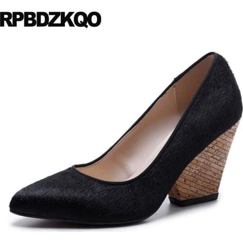 Pumps top quality black block women chunky size 4 34 2019 pointed toe european leopard print high heels brand catwalk shoes