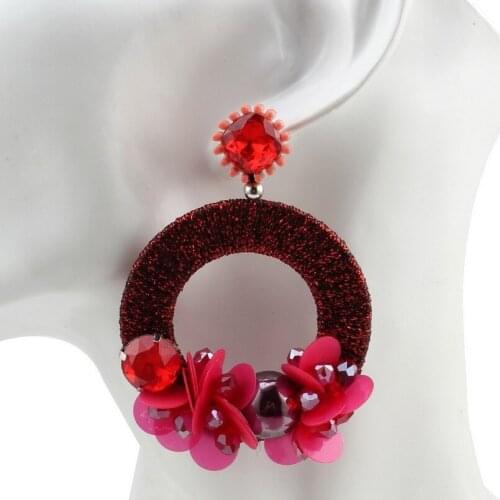 Florosy Silk Thread Crystal Bead Flower Pendant Big Statement Dangle Earrings for Women Fashion New Resin Party Drop Earrings