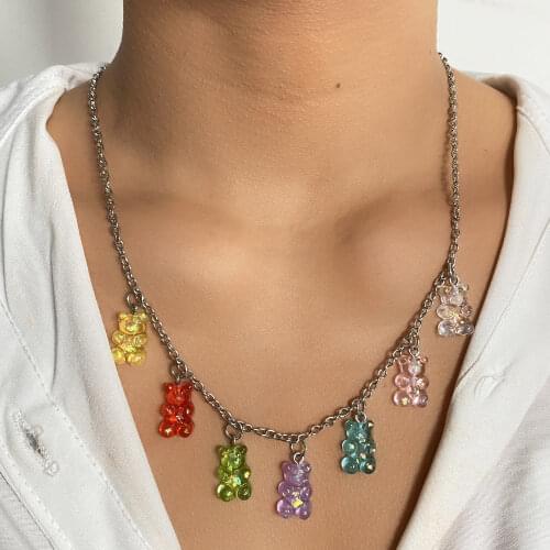 KISSWIFE Candy Color Gummy Mini Bear Necklace for Women Christmas Gifts New Collare Star Pendants Necklaces Jewelry Femme Bijoux